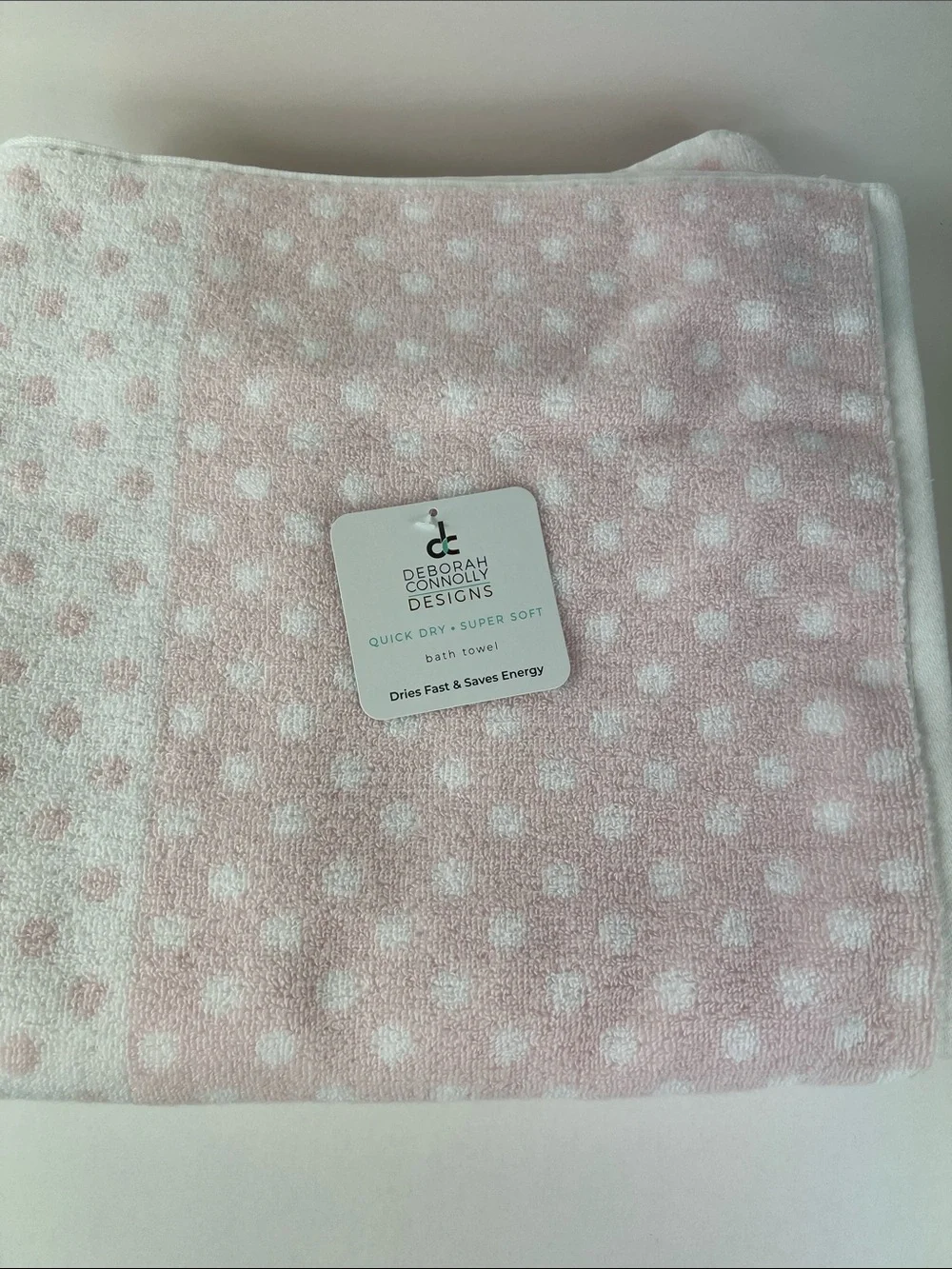 Deborah Connolly Towel Set Pink White Polka Dot Plush Super Soft 4 Pc Set NEW